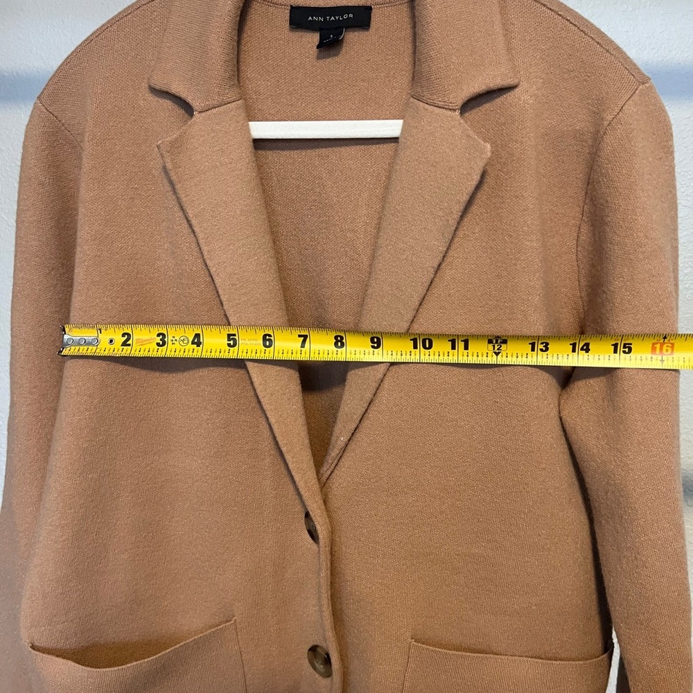 Ann Taylor Womens Camel Knit Blazer Coatigan Tan Size S Pockets Professional - Picture 4 of 6